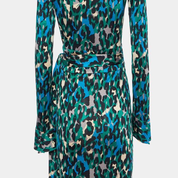 Diane Von Furstenberg Vintage Green Leopard Print Silk Judy Wrap Dress S - Picture 4 of 13